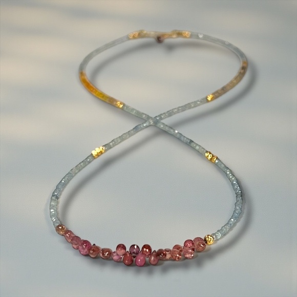 Natural Tourmaline Sapphire Convertible Necklace Wrap Bracelet Solid 14k Gold - Picture 12 of 12